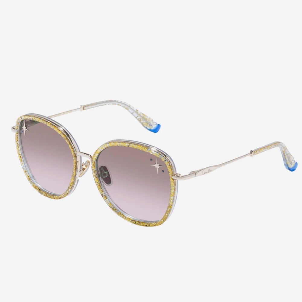 Camilla “Luxor Life” Oversized Gold Glitter Brown Gradient Boho Sunglasses - Picture 4 of 8